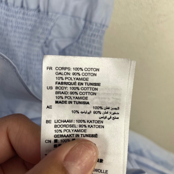 Sandro Paris Light Blue Smocked Waist Ruffle Sleeve Midi Dress Size 1 - Picture 6 of 10